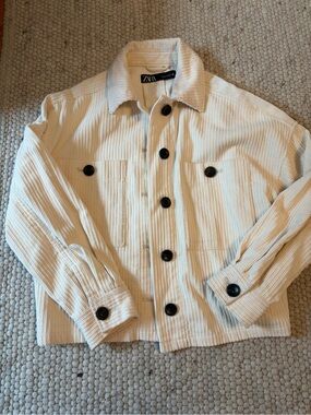 Zara Cream Corduroy Button Jacket with Dark Buttons